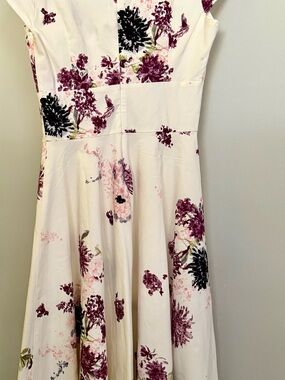 Cream Midi Dress with Plum Floral Print